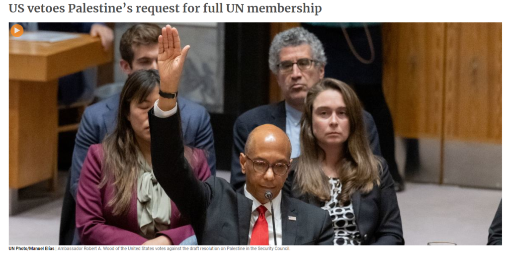 US vetoes Palestine’s request for full UN membership