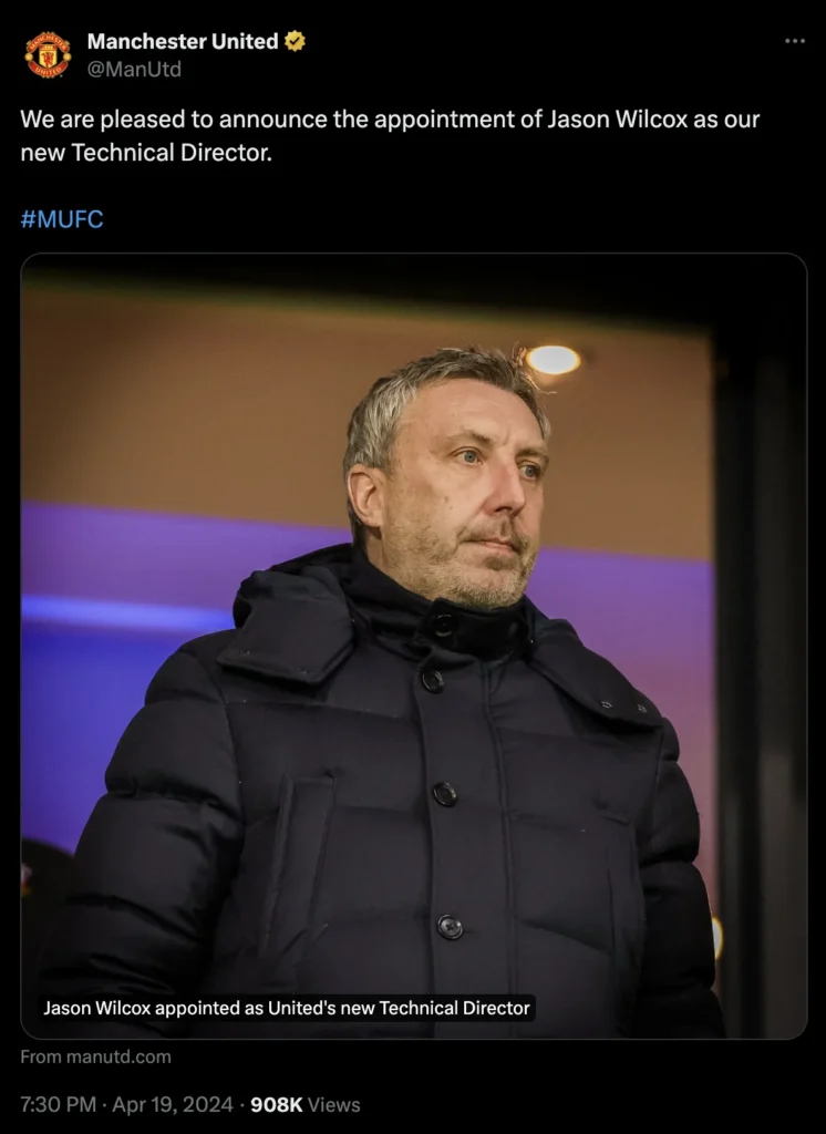 Jason Wilcox new technical director of Manchester United's